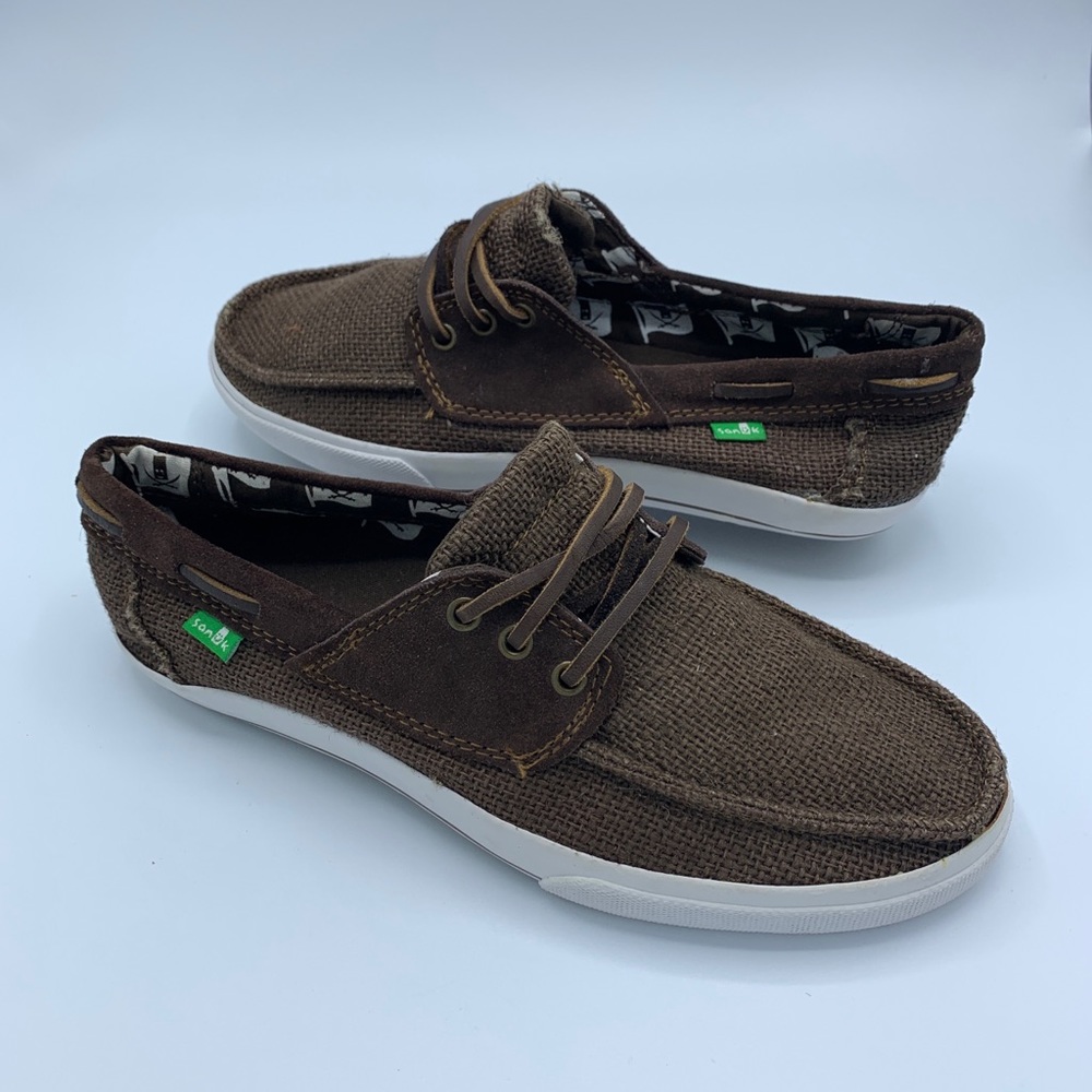 Sanuk Vagabond boat shoes mens 8 brown suede